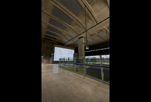 Canary Wharf Screen (installation view), courtesy of Art on the Underground, image © Benedict Johnson